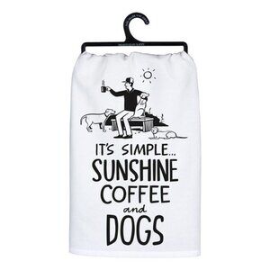 Sunshine Coffee Dogs Dishtowel Primitives by Kathy Dish Kitchen Towel White USA